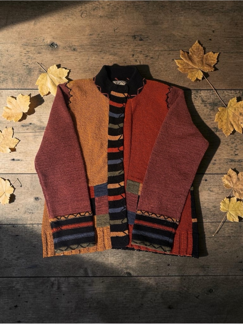Vintage Curio Patchwork Boho Cardigan Sweater Size Large